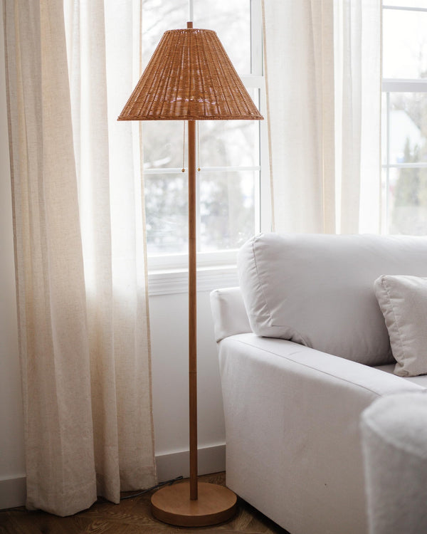 61" 2-Light Coastal Bohemian LED Floor Lamp with Rattan Shade