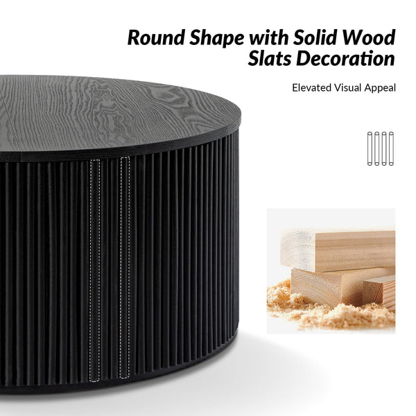 Fluted Round Coffee Table with Lift-Top Storage