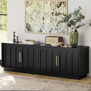 67" Mid-Century Modern TV Stand for 75 Inch TVs – Arched Wood Grain Media Console