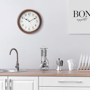 Dark Brown Oak Wall Clock with Quiet Sweep Second Hand
