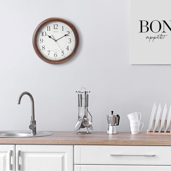 Dark Brown Oak Wall Clock with Quiet Sweep Second Hand