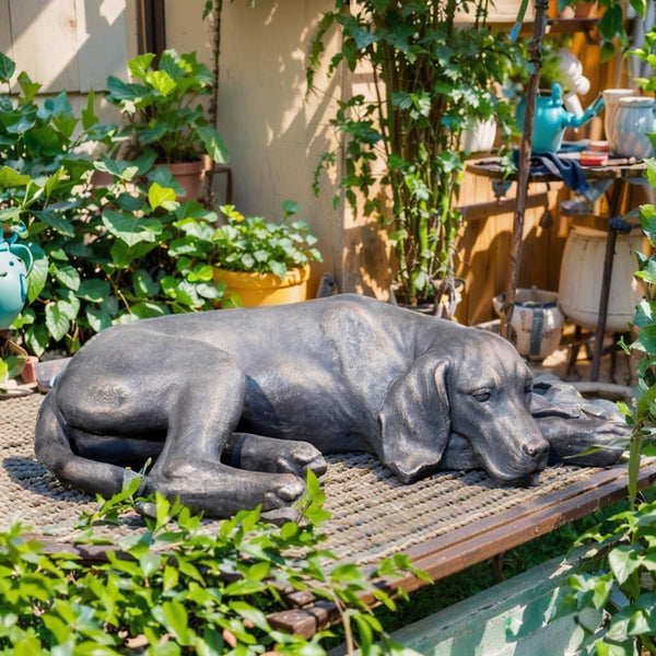 Sleeping Dog Garden Statue – Resin Outdoor Sculpture for Patio, Lawn & Yard