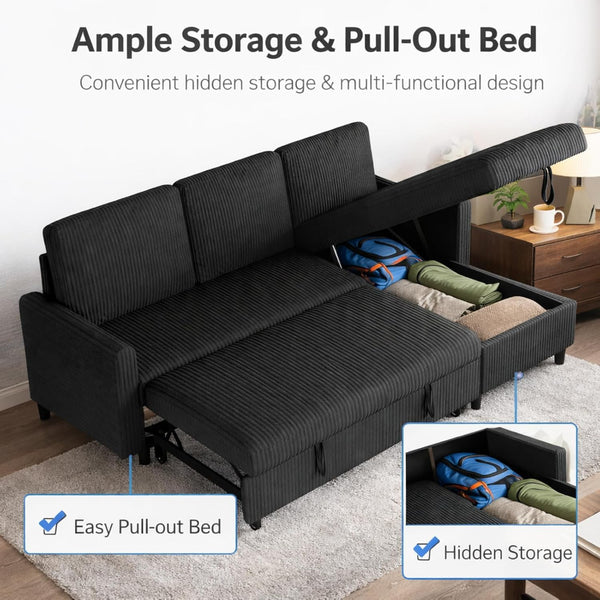 L-Shaped Sleeper Sectional Sofa with Storage Chaise