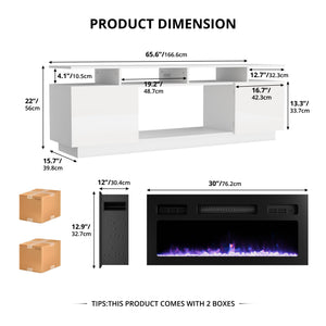 Electric Fireplace TV Stand with LED Backlight & Storage – 65" White