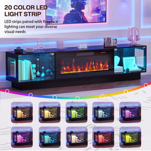 80" Fireplace TV Stand with RGB LED & Glass Doors