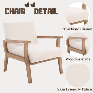 Mid-Century Modern Accent Chair – Beige Linen, Wood Frame