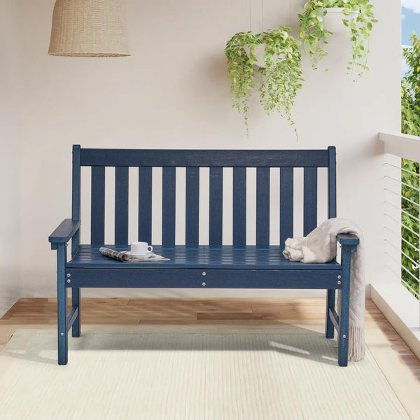 HDPE Outdoor Garden Bench – 2-Person Patio Seat with Faux Wood Grain