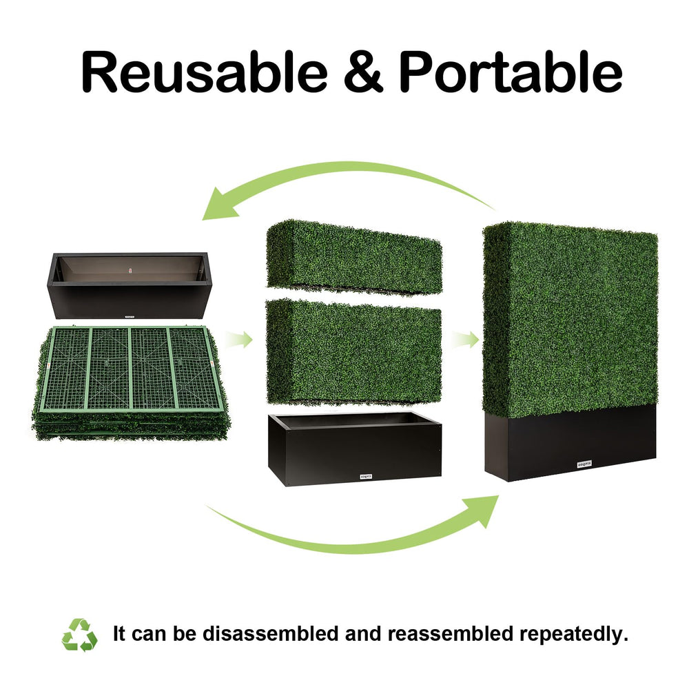 Artificial Boxwood Hedge Wall Privacy Panel with Steel Planter Box