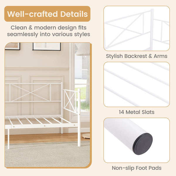 Twin Metal Daybed Frame with Headboard and Storage