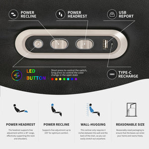 Power Recliner Home Theater Seat with LED Lighting & USB Charge