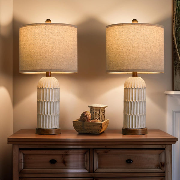 Farmhouse Bedside Table Lamps Set of 2 with USB Charging Ports