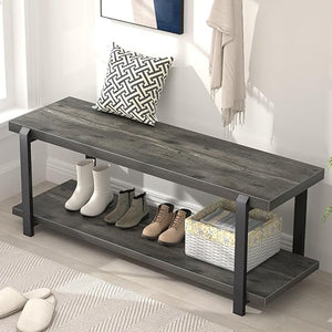 Entryway Bench with Shoe Storage, Industrial Style, 47"