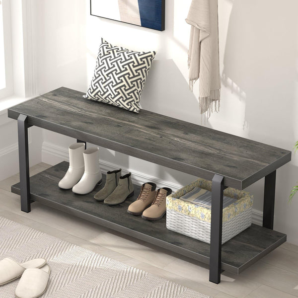 Industrial Entryway Bench with Shoe Storage – 47 Inch