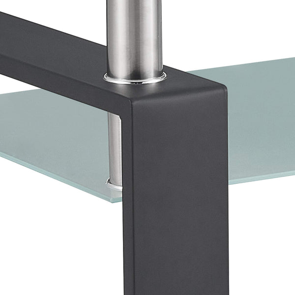 Rectangle Glass Coffee Table with Lower Shelf & Black Metal Legs