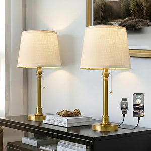 Small Pull Chain Table Lamp with Fabric Shade 19.5"