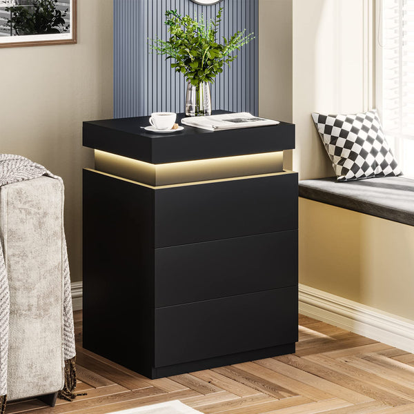 Nightstand with Charging Station and LED Lights