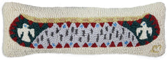 Hand-Hooked Wool Lumbar Throw Pillow – Longboat Canoe with Eagle, 8" x 24"