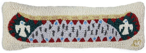 Hand-Hooked Wool Lumbar Throw Pillow – Longboat Canoe with Eagle, 8" x 24"