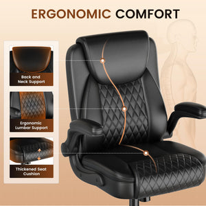 Ergonomic Leather Office Chair with Flip-Up Arms & Lumbar Support
