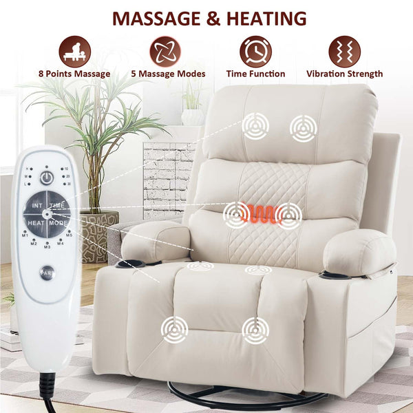 Power Swivel Rocker Recliner with Massage & Heat
