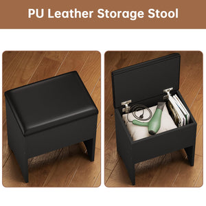 Corner Vanity Desk with LED Mirror, Rotating Cabinet & Power Outlet