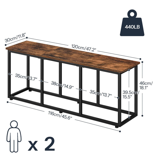 Industrial Dining Bench 47-Inch | Metal Frame | Rustic Brown & Black