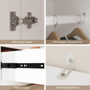 Modern Wardrobe Closet with Drawers & Hanging Rod