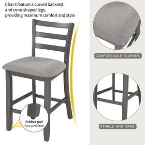 5-Piece Counter Height Dining Set with Storage Shelves and Padded Chairs