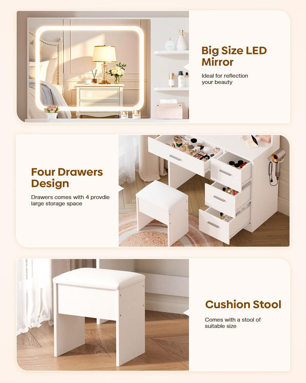 Makeup Vanity Desk with Smart LED Mirror & Charging Station