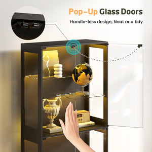 69-Inch Glass Display Cabinet with RGB Lighting & Adjustable Shelves