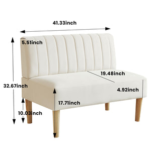 Velvet Armless Loveseat Settee with Channel-Tufted Back & Solid Wood Legs