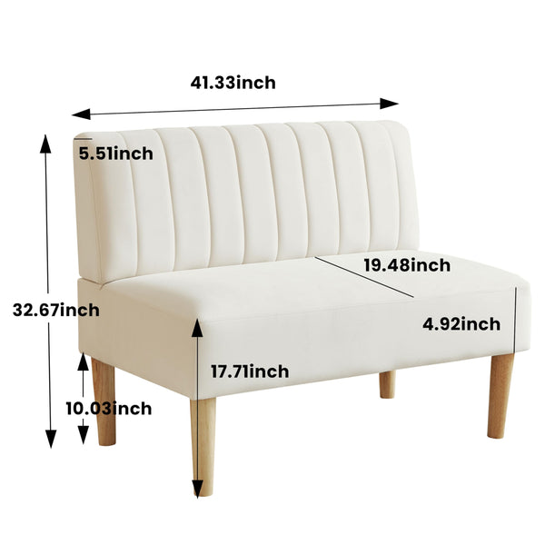 Velvet Armless Loveseat Settee with Channel-Tufted Back & Solid Wood Legs