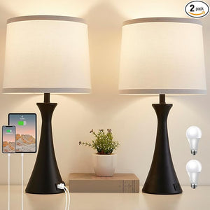 Touch Table Lamps Set of 2 – 21", USB C+A Ports, 3-Way Dimmable