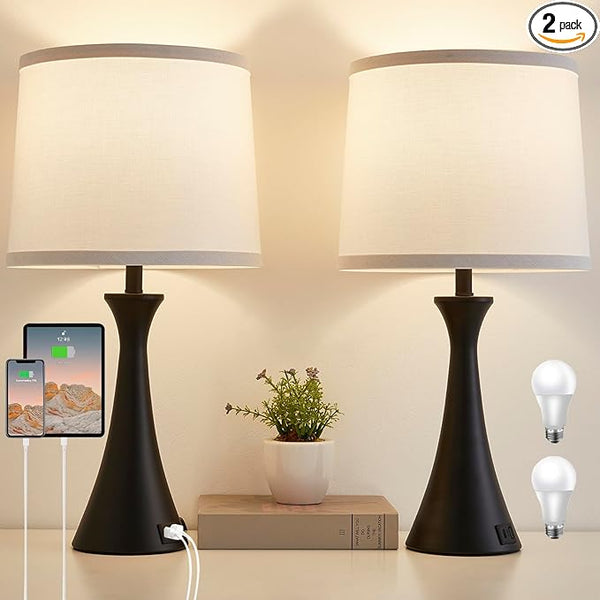 Touch Table Lamps Set of 2 – 21", USB C+A Ports, 3-Way Dimmable