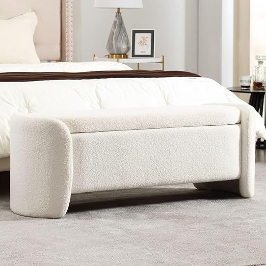 Upholstered Boucle Sherpa Bench 50" – Bedroom, Entryway & Vanity Seat