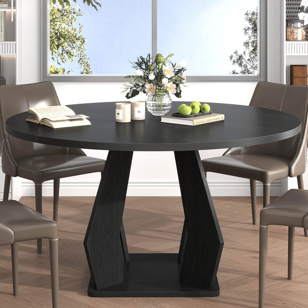 IBF Black Round Dining Table for 4-6, 47 Inch Kitchen Table with Spacious Tabletop Modern Circle Dining Table, Wood Dinner Table Pedestal Base for Dining Room, Kitchen,Living Room,Office