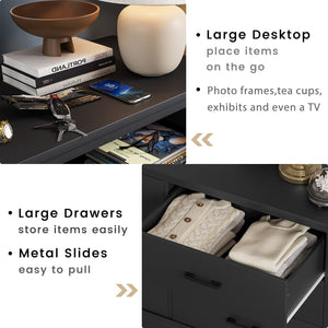 6-Drawer Double Dresser – Wide Wood Storage Chest with Metal Handles