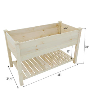 Elevated Wood Raised Garden Bed with Storage Shelf