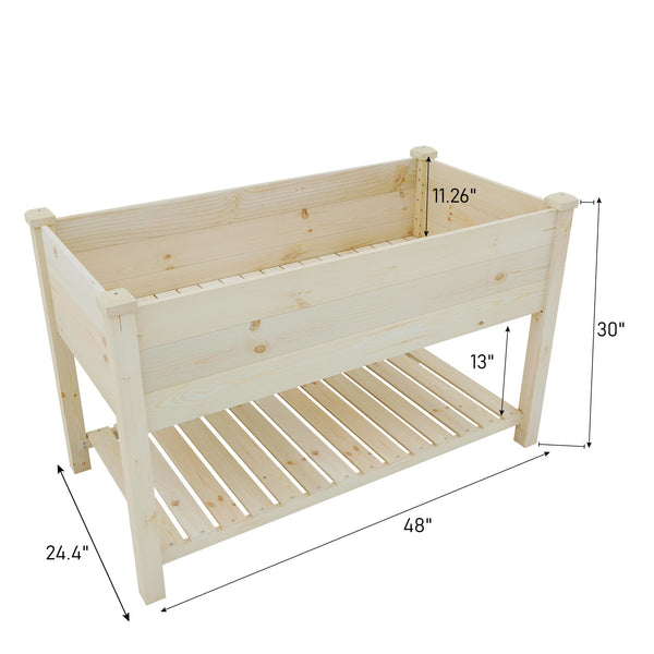 Elevated Wood Raised Garden Bed with Storage Shelf