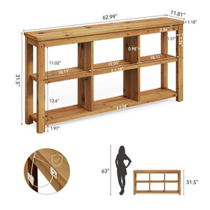 63-Inch Solid Wood Console Table with 6 Storage Cubes