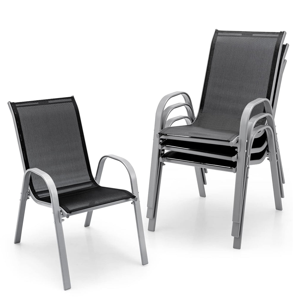 Set of 4 Stackable Outdoor Patio Dining Chairs with Armrests