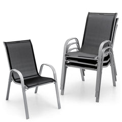 Set of 4 Stackable Outdoor Patio Dining Chairs with Armrests