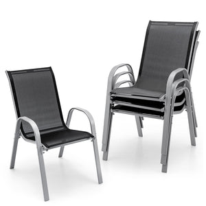 Set of 4 Stackable Outdoor Patio Dining Chairs with Armrests