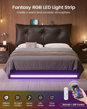 Full Size Platform Bed Frame with Storage Drawers, LED Lighting & Charging Station