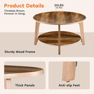 Round Coffee Table with Storage, 2-Tier