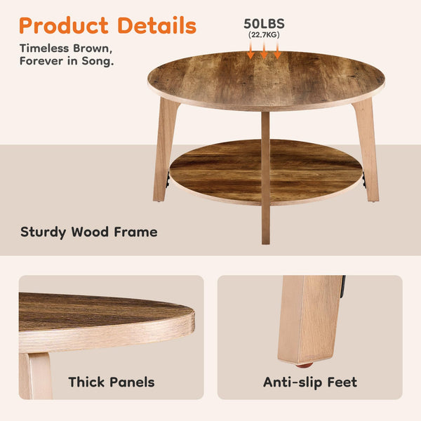 Round Coffee Table with Storage, 2-Tier