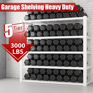 5-Tier Heavy Duty Metal Garage Shelving Unit, 3000 lbs Capacity, White