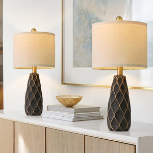 Ceramic Table Lamps Set of 2 - Modern Boho Bedside Lamp 20.75"