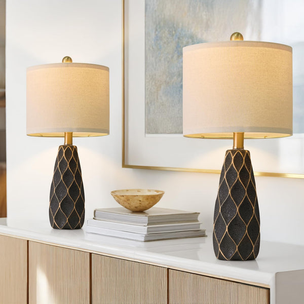 Ceramic Table Lamps Set of 2 - Modern Boho Bedside Lamp 20.75"