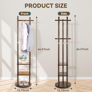 Freestanding Rotary Coat Rack with Shelves & Hooks